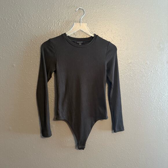 All Saints Molly Long Sleeve Ribbed Open Back Bodysuit Size 0 - Picture 2 of 6